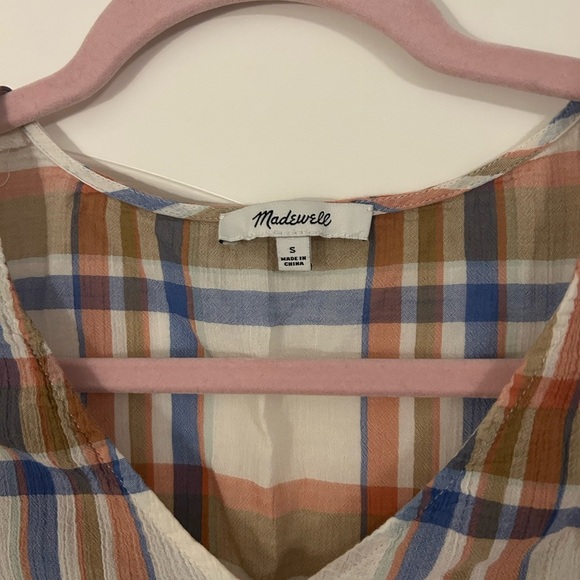 Madewell V-Neck Shoulder-Ruffle Top in Plaid Small - Picture 4 of 5